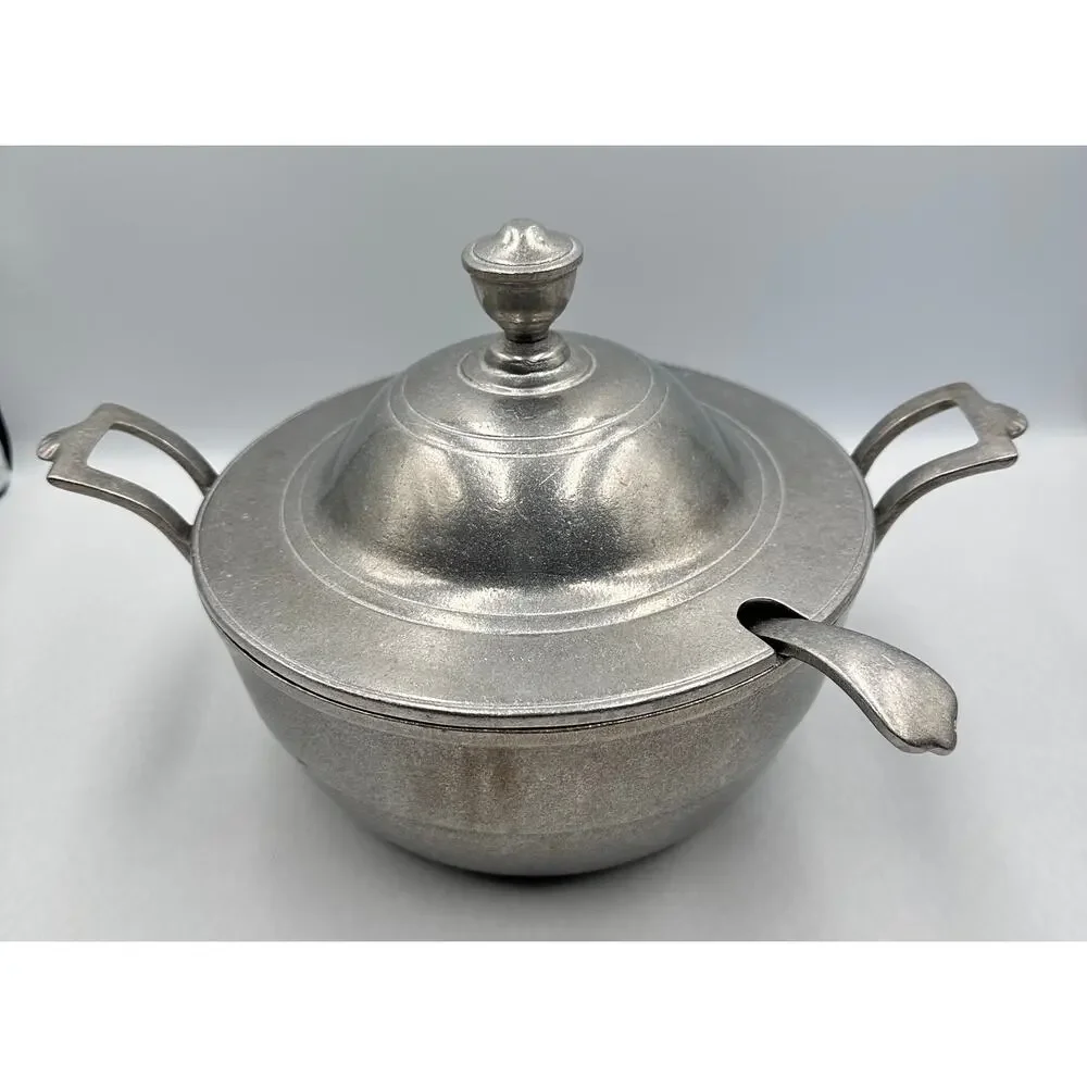 Wilton Armetale Plough Tavern Hollowware Satin Pewter Soup Tureen Lid & Ladle